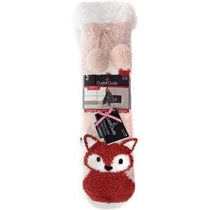 NWT Cuddl Duds Set of 2 Sherpa Lined Plush Socks with Fox Design, shoe size 4-10